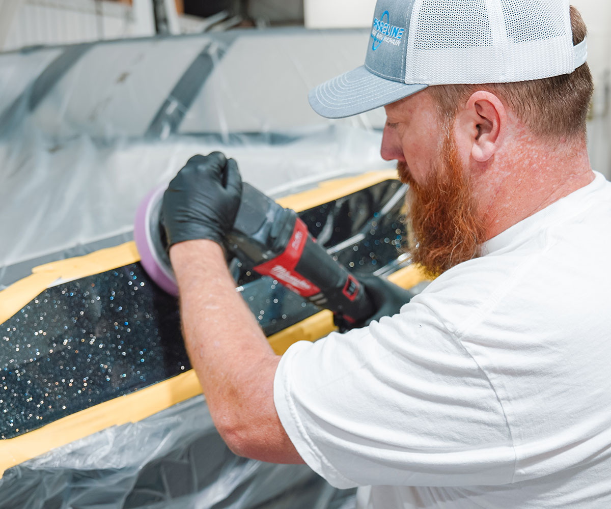 Dave buffing out a boat gelcoat